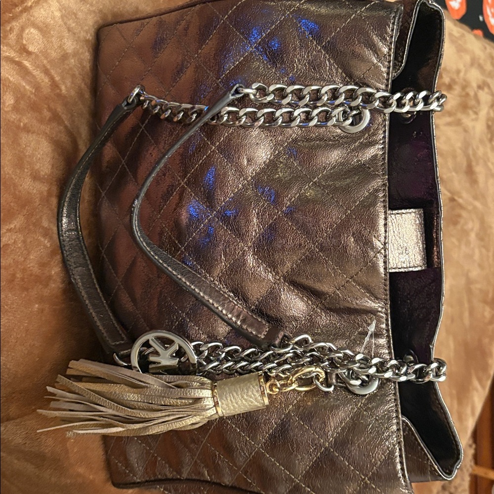 Michael Kors Susannah Large Nickel Leather Quilted Bag with Chain Detail